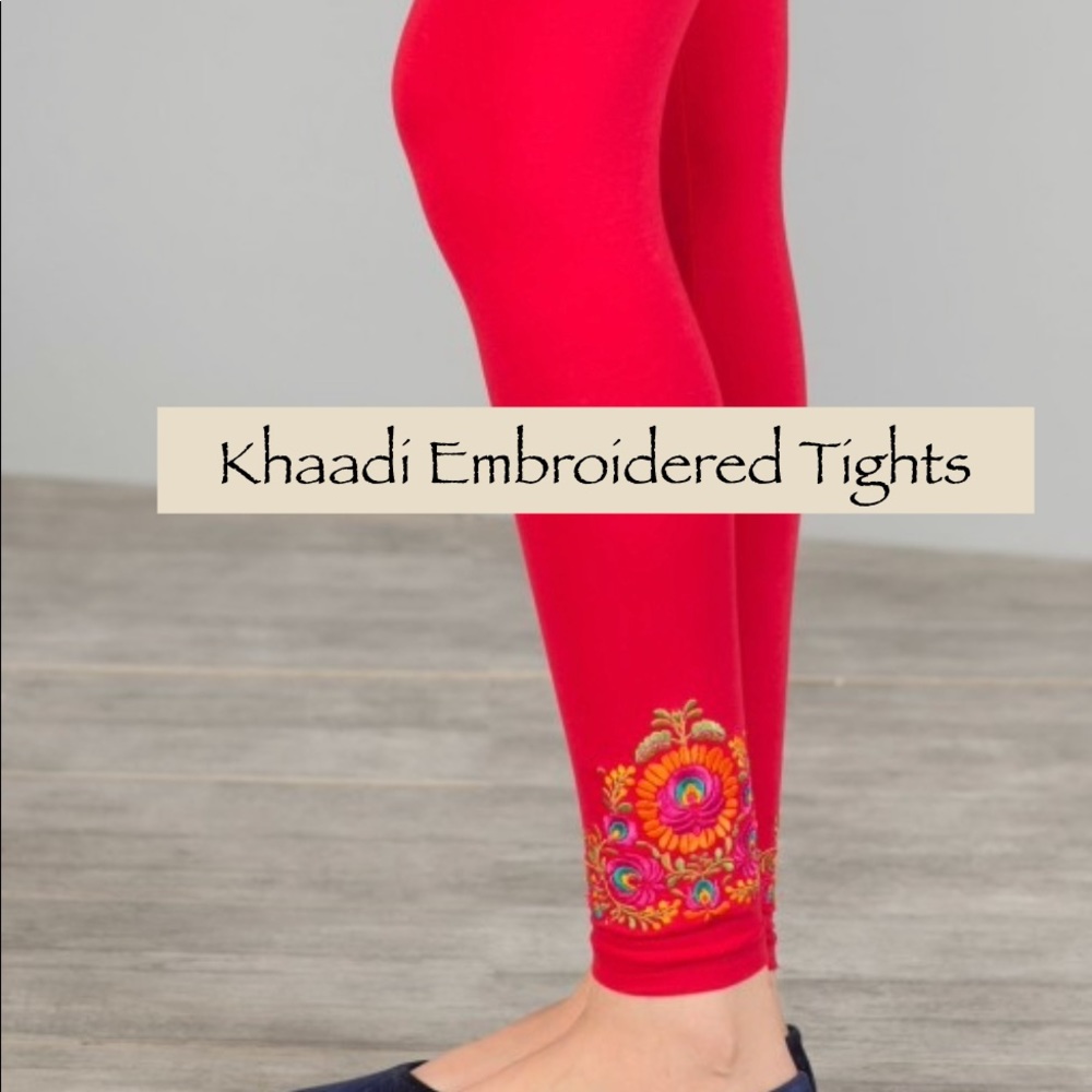Khaadi Red Embroidered Tights - Size 10